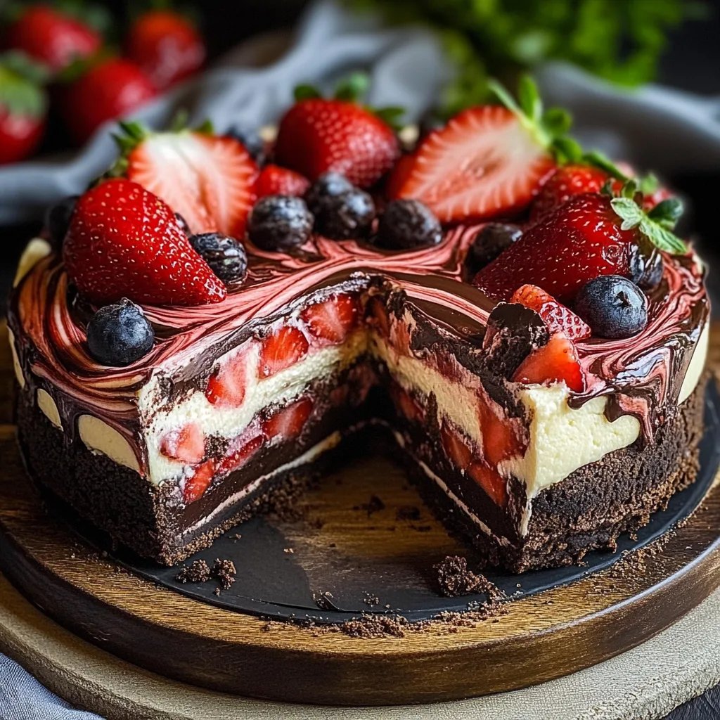 Decadent Chocolate Strawberry Swirl Cheesecake