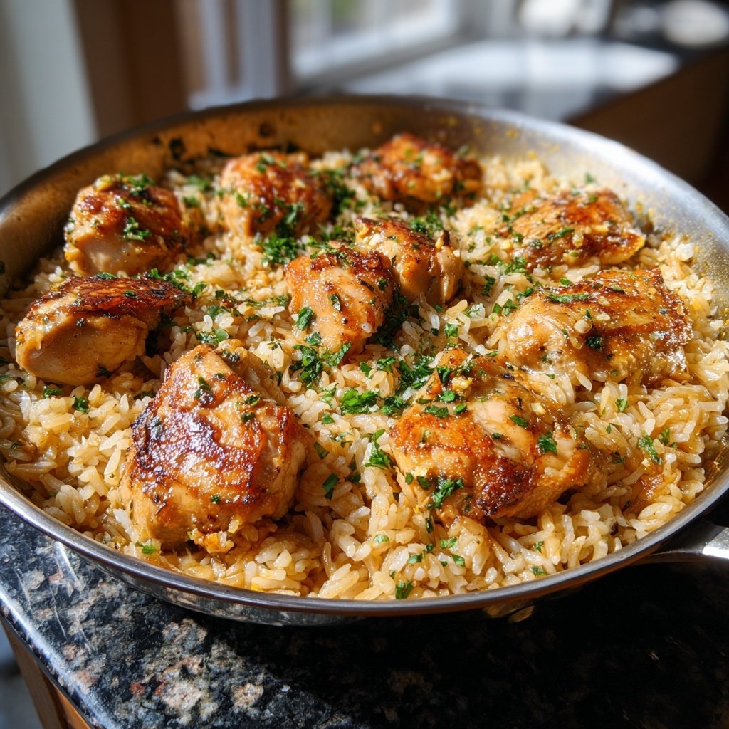 Lemon Garlic Chicken Rice Skillet